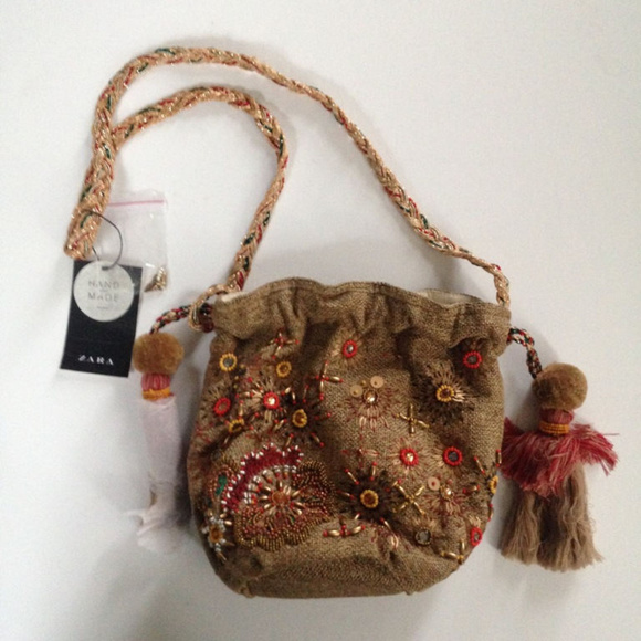 Zara beaded bucket jute tassel mini crossbody bag - Picture 6 of 8
